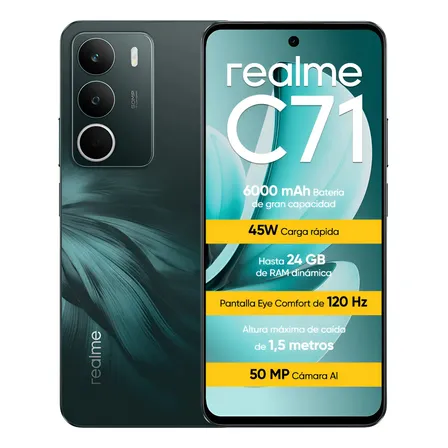 Celular Realme C71 4gb 256gb Smartphone 6000mah 45w Cargador De Americano Chipset Octa-core 6.67 '' 120hz Pantalla Nuevo Original Sellado De Fábrica Versión México Nfc Dual Sim Garantía Verde