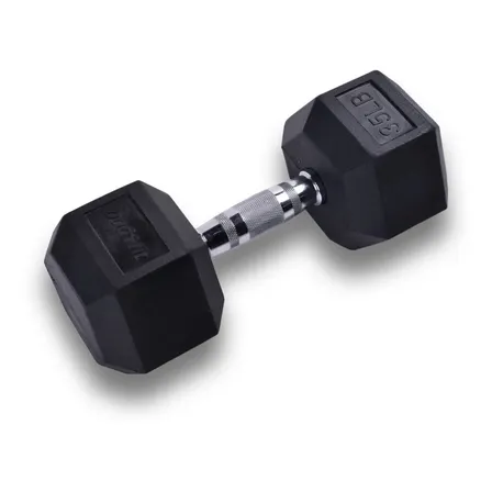 Mancuerna Hexagonal 35 Lb Black Rubber Hex Dumbbell -1 Pza Color Cromo Y Negro