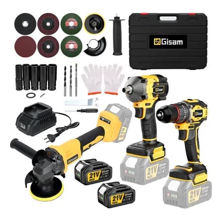 Kit Taladro Llave Impacto Y Esmeril Angular Gisam K1525