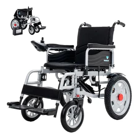 Gambimedic Silla De Ruedas Electrica Todoterreno Acero Llantas Neumaticas Exteriores Plegable Amortiguadores Soporta 120kg 2 Motores 250w Bateria Acido Plomo Sellada Control Izq O Der Negro
