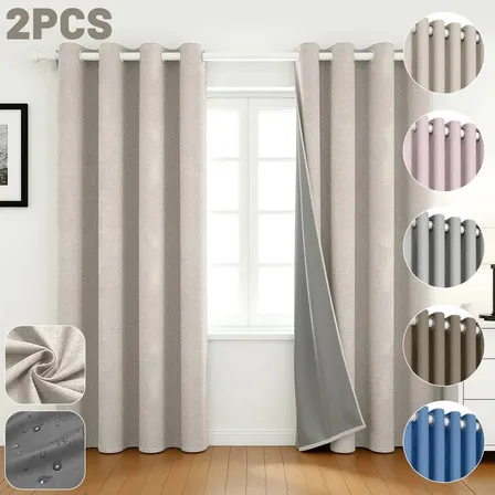 Cortina Lino Blackout Aislada Térmica 214x132 Habitación 2pz