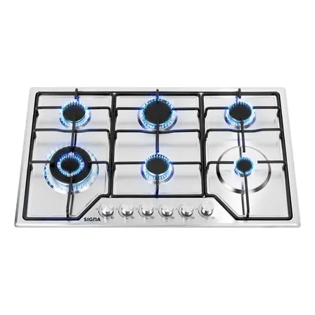 Parrilla Estufa Empotrable 6 Quemadores Gas Acero Inoxidable Signa Plateado