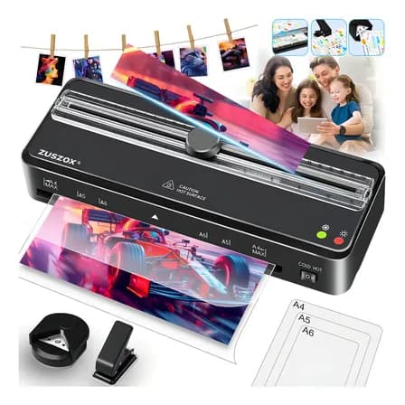 A4 Laminadora Enmicadora Térmica/frio, Zuszox, 6 En 1 Incluye 300 Micas Y Cortador, Fileteador, Perforador, Calentamiento En 60s, 320 Mm/min, 55 Db,a4/a5/a6/a7/3r/2r, Para Casa U Oficina