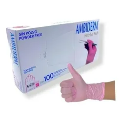 Guantes descartables antideslizantes Ambiderm Soft color rosa talle XS de nitrilo x 100 unidades